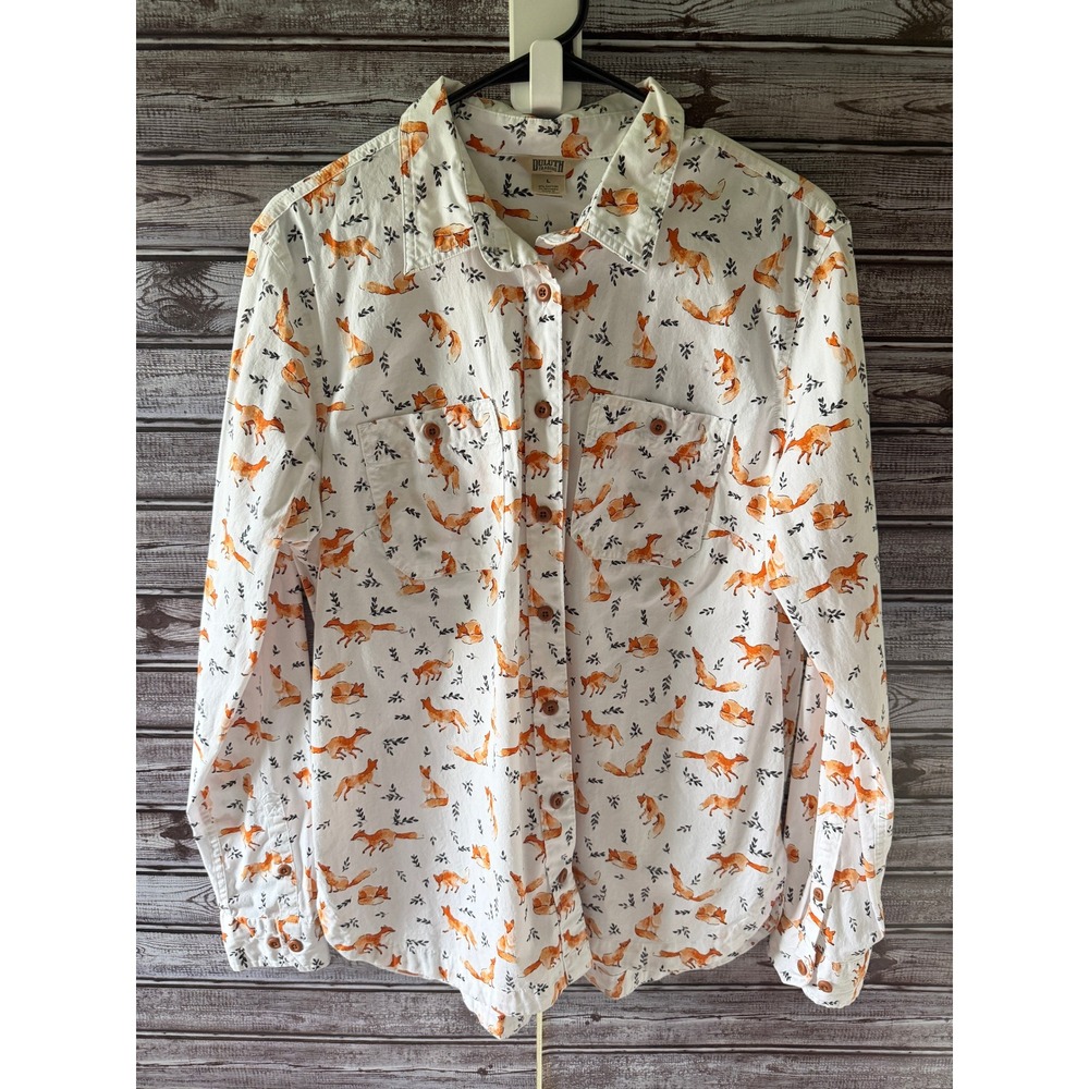Duluth Trading Co Women's Long-Sleeved Button-Down Top Size L Fox Print